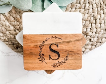Personalized Wood and Marble Coasters, Personalized Barware, Realtor Closing Gifts, Wedding Gift, Housewarming Gift, New Home Gift