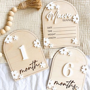 Monthly Flower Milestone Markers, Baby Name Sign, Interchangeable Milestone Cards, Baby Photo Prop, Newborn Photo Prop, Baby Announcement
