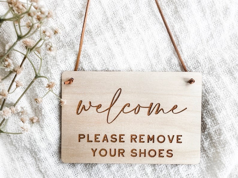 Please Remove Your Shoes Sign, No Shoes Sign, Remove Shoes Sign, Front Door Sign, Front Door Hanger, Shoes Off Sign image 1