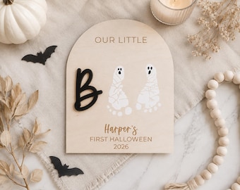 Baby’s First Halloween Footprint Sign, Personalized Ghost Keepsake, DIY Baby Footprint Craft, Halloween Baby Gift
