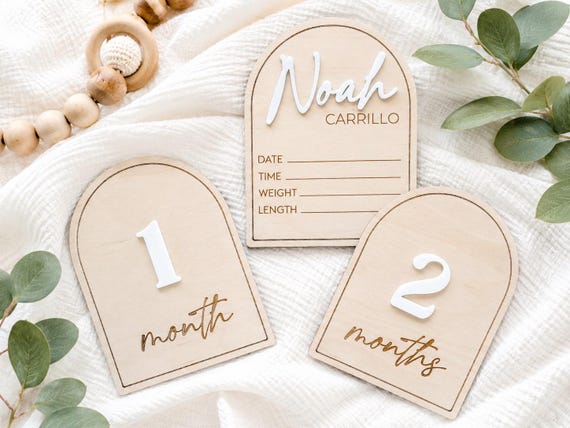 Baby Milestone Cards, Monthly Milestone Marker, Birth Announcement Sign, Personalized Baby Name Sign, Baby Photo Prop, Newborn Gift