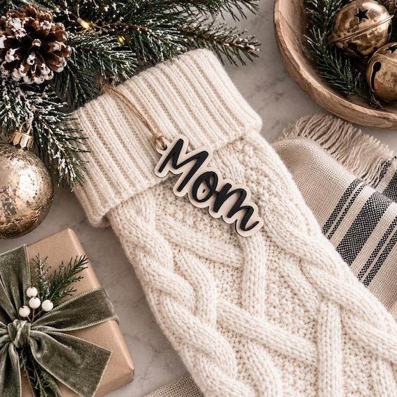 3D Stocking Name Tag, Layered Wood Christmas Decor, Custom Family Keepsake, Personalized Mantel Ornament, Holiday Gift