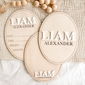 Personalized Baby Name Announcement Sign, Custom Wood Birth Stat Plaque, 3D Newborn Name Sign, Hospital Name Reveal Keepsake, Baby Shower