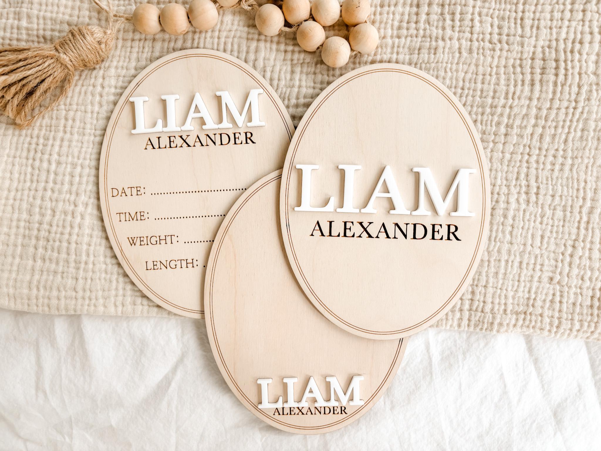 Personalized Baby Name Announcement Sign, Custom Wood Birth Stat Plaque, 3D Newborn Name Sign, Hospital Name Reveal Keepsake, Baby Shower