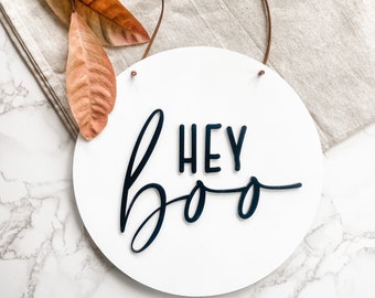 Hey Boo Door Hanger, Hey Boo Sign, Halloween Door Hanger, Halloween Decor, Fall Decor, Halloween Sign, Wreath Signs