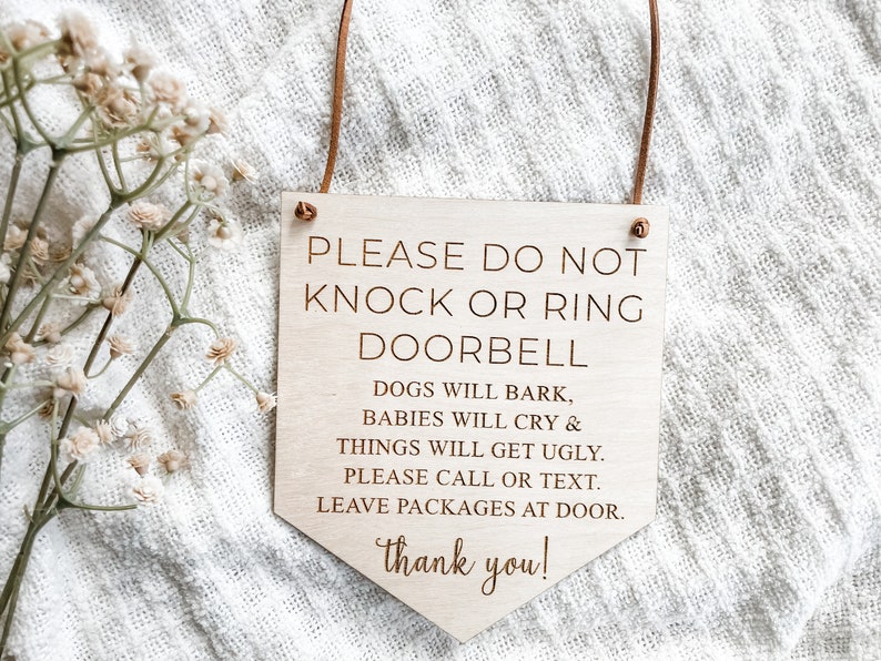 Baby Sleeping Sign, Don't Ring Doorbell, Front Door Sign, Do Not Disturb Sign, Do Not Knock Sign, Baby Shower Gift image 1