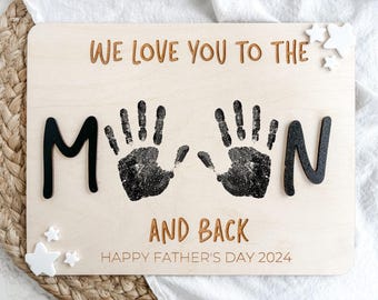 Letrero con huella de mano para el Día del Padre, Letrero con huella de mano DIY, Regalo personalizado para el Día del Padre, Regalo para papá, Regalo DIY para el Día del Padre, Te amamos hasta la luna