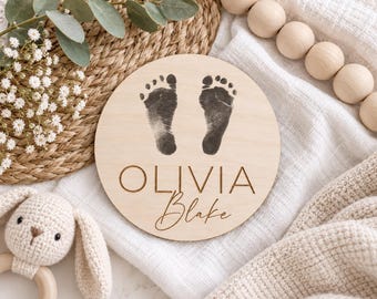 Baby Footprint Keepsake Sign, Personalized Newborn Name Plaque, Hospital Birth Announcement, Baby Shower Gift