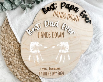 Fathers Day Handprint Sign, DIY Handprint Sign, Fathers Day Gift, Best Dad Ever Hands Down, Gift for Dad, DIY Fathers Day Gift