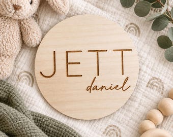 Engraved Baby Name Sign, Personalized Newborn Announcement Plaque, Wooden Hospital Photo Prop, Nursery Keepsake, Baby Shower Gift