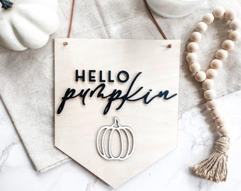 Hello Pumpkin Sign, Fall Door Hanger, Fall Wreath Signs, Fall Door Decor, Halloween Door Signs, Fall Home Decor, Halloween Decor
