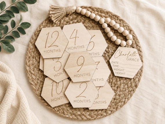 Personalized Baby Milestone Discs, Monthly Milestone Markers, Wooden Newborn Photo Props, Birth Stats Sign, Baby Shower Gift