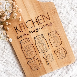 Kitchen Measurement Chart, Kitchen Conversion Chart, Kitchen Conversion Table, Mothers Day Gift, Conversion Cutting Board, Gift for Mom