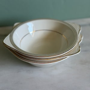 Salem 6 inch Bowls with Handles, Etude Pattern Gold Trim