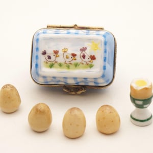 Easter Egg Carton with Hens and All Removable Easter Eggs and Egg Cup with Egg Authentic French Porcelain Hand Painted Limoges Box