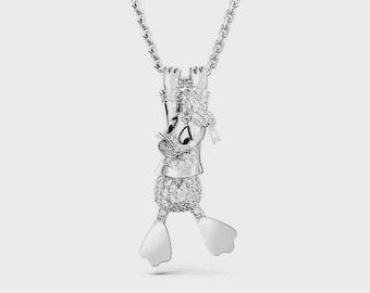 Sparkling Swarovski Crystal Disney Donald Duck Pendant Rhodium Plated