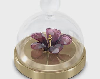 Swarovski Crystal Hibiscus Bell Jar: Garden Tales Figurine, Purple Flower