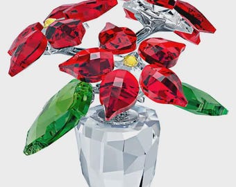 New in Box Sparkling Swarovski Crystal Christmas Joyful Poinsettia Figurine
