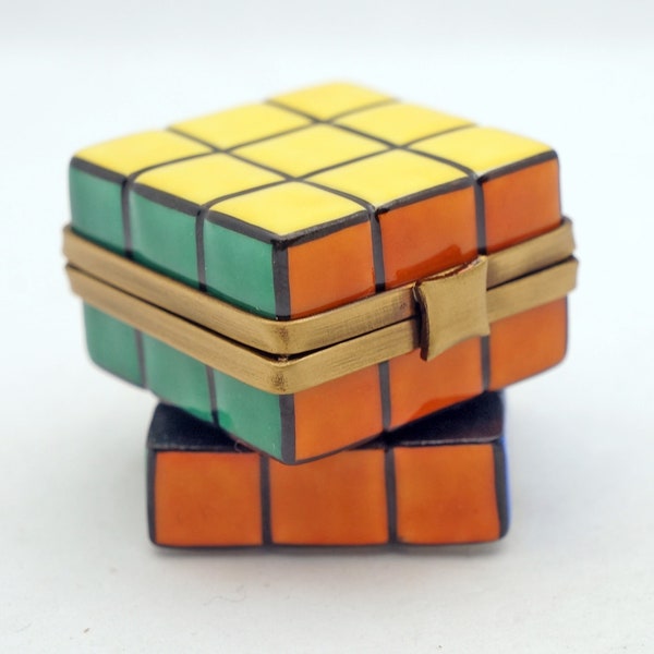 Rare Authentic French Porcelain Limoges Trinket Box Colorful Rubic's Cube Puzzle with Movable Parts