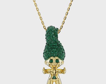 Sparkling Swarovski Crystal Good Luck Trolls Necklace Green Troll Pendant