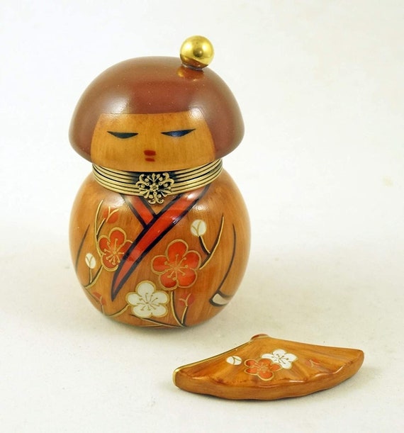 Cute Japanese Kokeshi Doll in Cherry Blossoms Kimono With