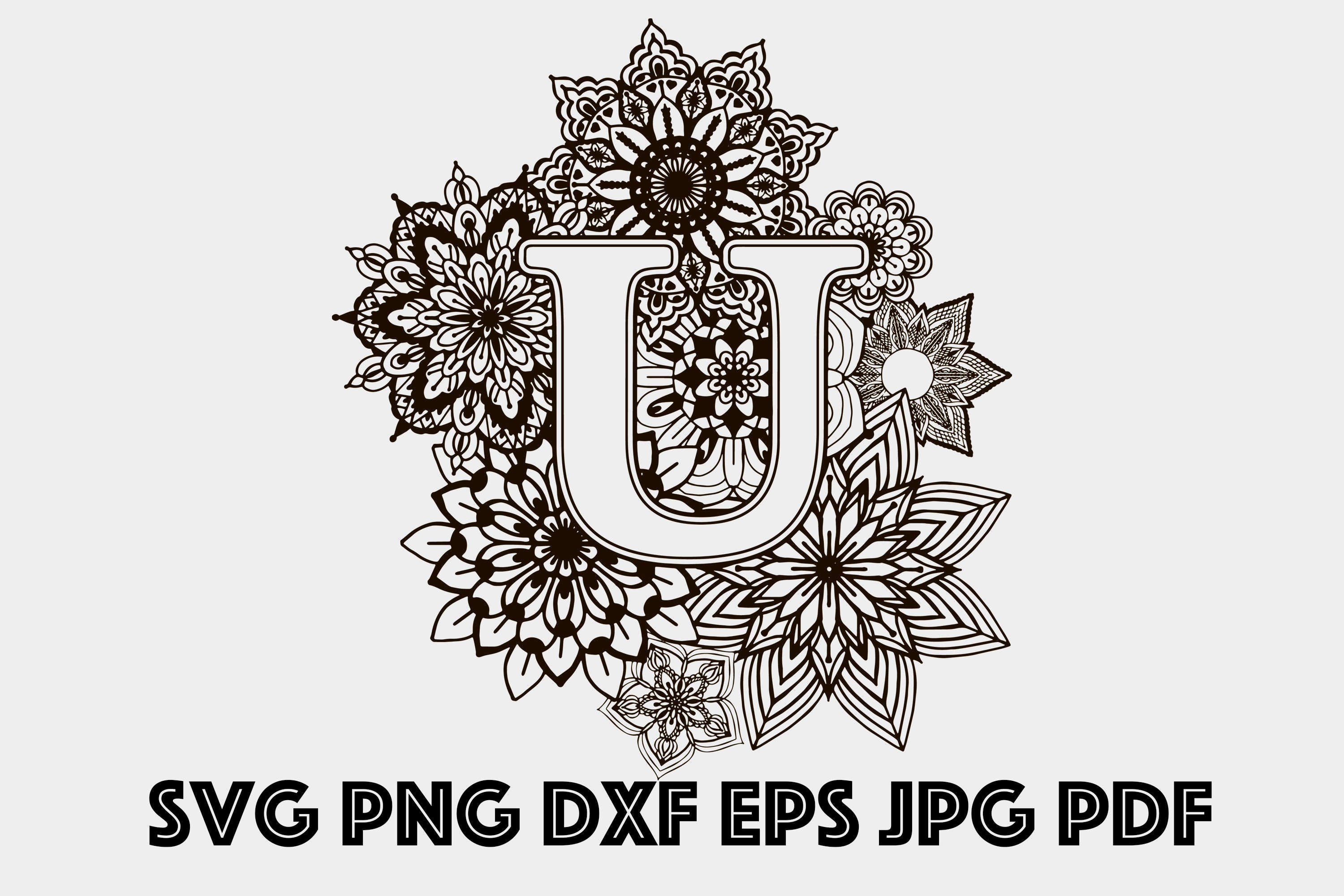 Download Letter U Mandala Svg Monogram Svg Monogram Alphabet Svg Etsy
