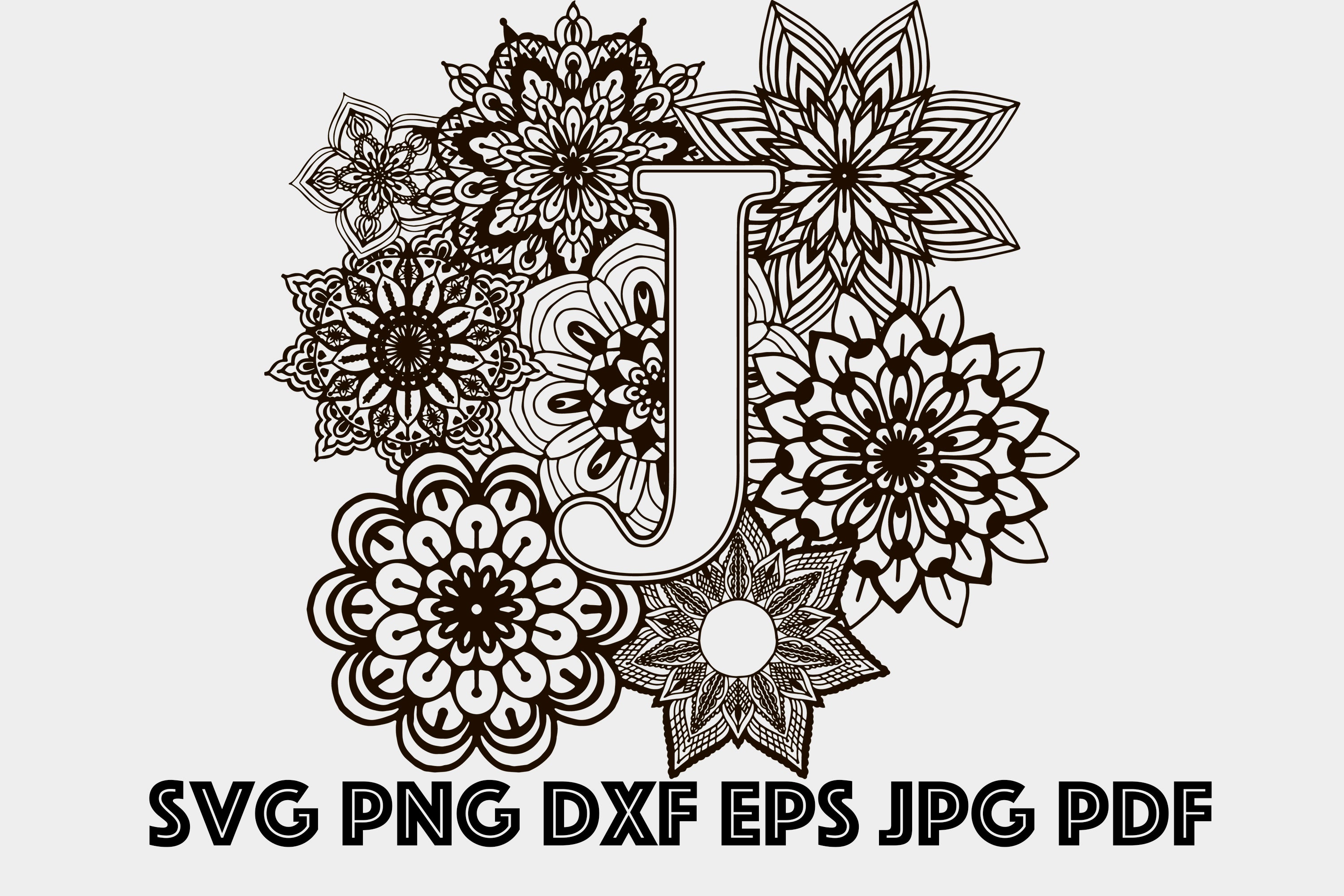 Download Letter J Mandala SVG Monogram Svg Monogram Alphabet Svg | Etsy