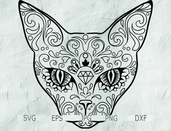 Download Cat Skull Mandala Cat Zentangle Cat Tattoo Cat Head | Etsy