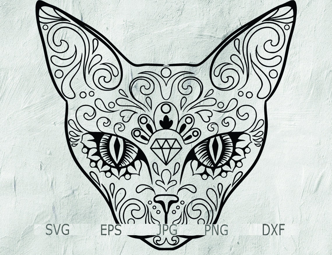 Cat Skull Mandala Cat Zentangle Cat Tattoo Cat Head | Etsy