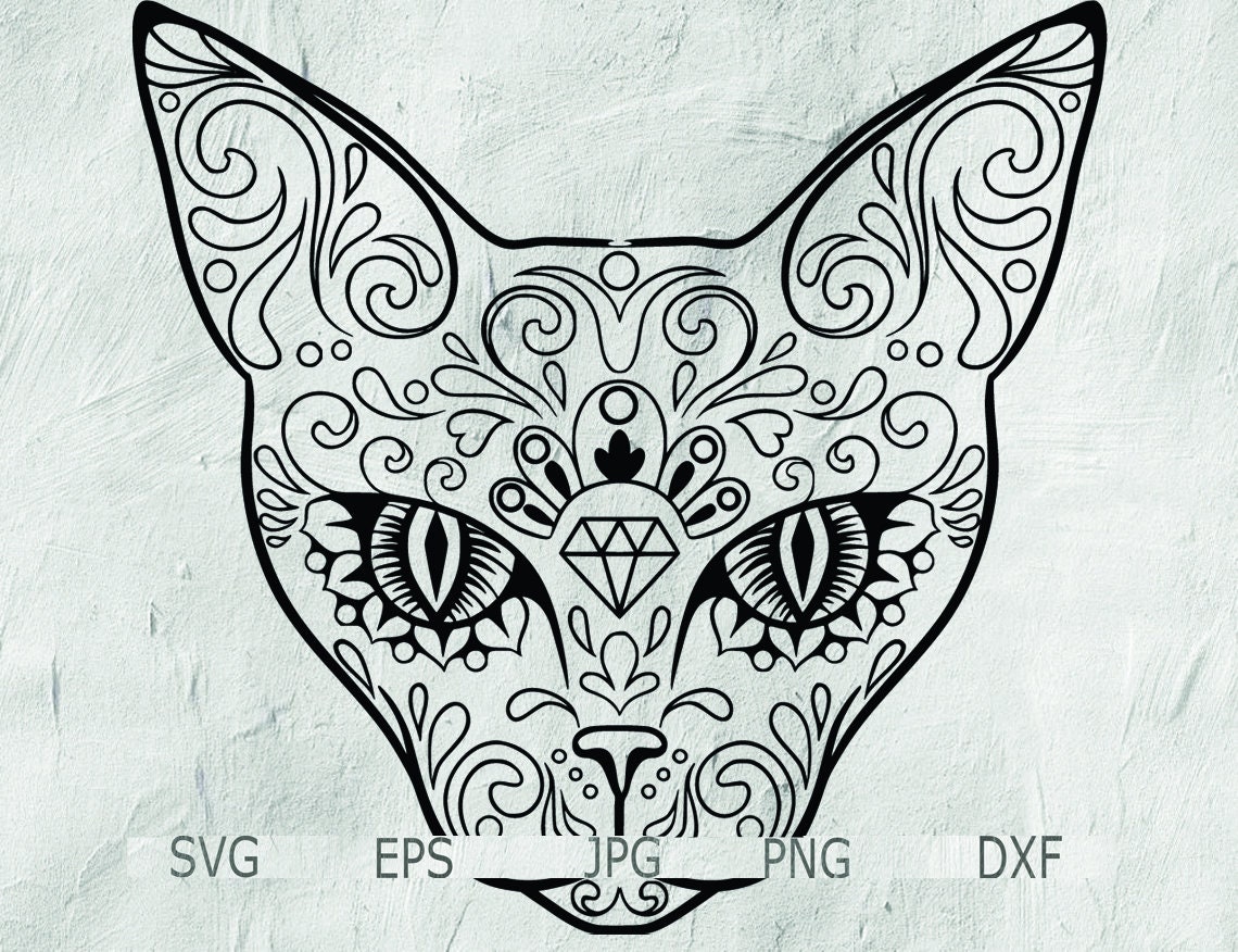 Download Cat Skull Mandala Cat Zentangle Cat Tattoo Cat Head | Etsy