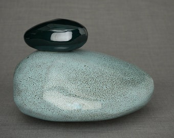 Cremation Urn for Ashes  Stone  - Large | Oily Green Melange | Ceramic Urn