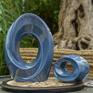 Cremation Urn for Ashes &quot;The Passage&quot; - Large/Blue Melange/Ceramic