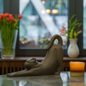 Cat Cremation Urn For Ashes &quot;Grace&quot; - Grey Matte | Ceramic Cat Urn