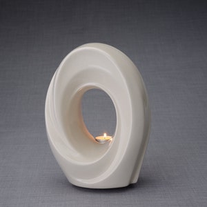 Large Cremation Urn for Human Ashes with Inner Coating® ~ Ceramic Handmade Tealight Urn ~ The Passage Off White
