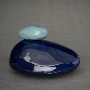 Cremation Urn for Ashes &quot;Stone&quot; - Large | Cobalt Metallic | Ceramic Urn