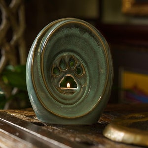 Paw Pet Urn for Ashes - Oily Green Melange / Ceramic Pet Memorial