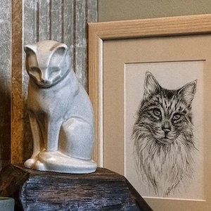 Mini Cat Memorial Bundle - 4 Pieces - Portrait | Urn | Nameplate Holder | Scented Candle