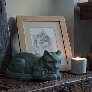 Cat Memorial Bundle - 4 Pieces - Portrait | Urn | Nameplate Holder | Scented Candle