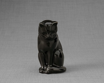 Mini Pet Urn for Ashes Neko - Lamp Black / Ceramic / Handmade Cat Urn