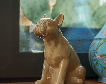 French Bulldog Pet Urn for Ashes ~ Ceramic Keepsake Dog Urn ~ Pet Loss Memorial Urn | Beige