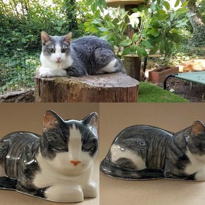 Custom Cat Sculpture Urn From Photo ~ Hand Painted Memorial Ceramic Pet ...