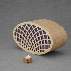 Wooden Cremation Urn "Remembrance" - Handmade - Purple Leather