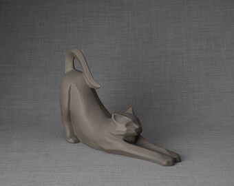 Cat Cremation Urn For Ashes "Grace" - Grey Matte / Ceramic Cat Urn