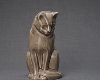 Handmade Beige Ceramic Neko Cat Urn for Ashes