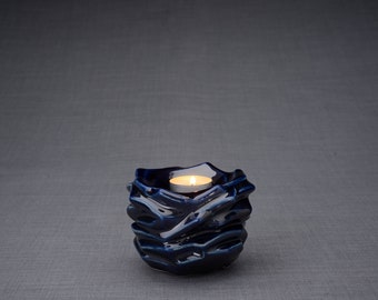 Candleholder Keepsake Urn For Ashes  - Cobalt Metallic/Ceramic