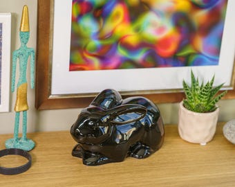 Rabbit Shaped Urn For Ashes ~ Black Ceramic Bunny Urn Suitable For Home and Outdoor ~Personalized Pet Urn for Garden Bunny Memorial Keepsake