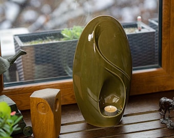Cremation Urn for Ashes  Eternity  - Large | Oily Green | Ceramic Urn