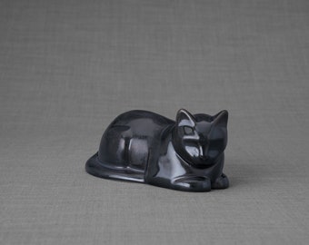 Mini Laying Cat Cremation Urn - Dark Matte/ Ceramic / Handmade