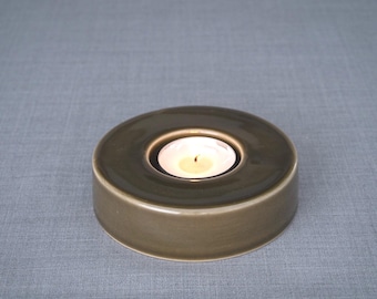 Ceramic Candleholder for Tealight Candle ~ Handmade Pottery Candle Holder ~ Sculptural Decor, Housewarming Gift  | Caleo Oily Green
