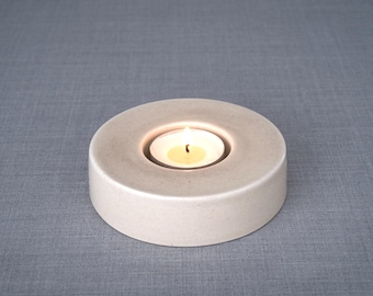 Beige Gray Pottery Candle Holder, Handmade Ceramic Tea Light Holder, Memorial Candle Holder for Cremation Urns, Tealight Candle | Caleo